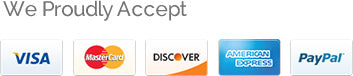Visa, Master Card, Discover, American Express and Paypal